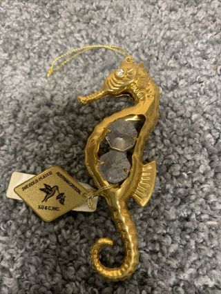Crystal Studded Seahorse Ornament 24k Gold Plated