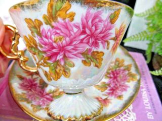 Japan Tea Cup And Saucer Napco November Mums Floral Teacup Pedestal Design 40s