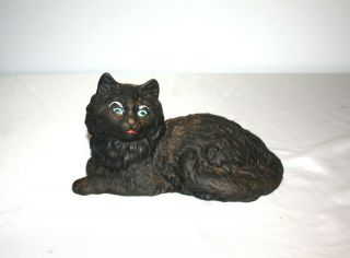 Vintage Hubley Black Cat Cast Iron Doorstop Blue Eyes