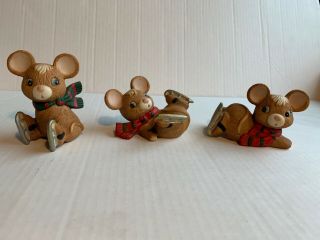 Vintage Set Of 3 Homco Christmas Mice Figurines 5113 Skating