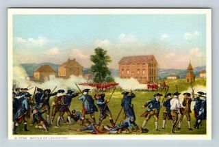 Lexington Ma,  Revolutionary War Battle Scene,  Vintage Massachusetts Postcard