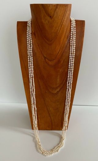 Fine Vintage 14k Gold And Pearl Triple 3 Strand Necklace