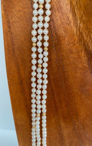 Fine Vintage 14k Gold and Pearl Triple 3 Strand Necklace 2