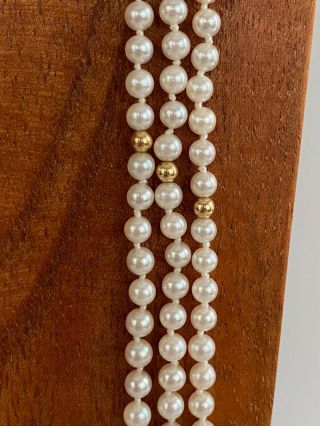 Fine Vintage 14k Gold and Pearl Triple 3 Strand Necklace 3
