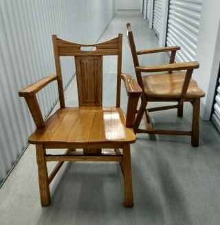 Pair Vintage 1960s Mid - Century Western A.  Brandt Ranch Oak Dining Arm Chairs