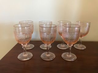 Vintage Wine Glass Mayfair Pink By Anchor Hocking Etched Set Of 7 Cond