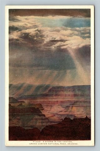 Grand Canyon Az,  A Storm In The Canyon,  Vintage Arizona Postcard