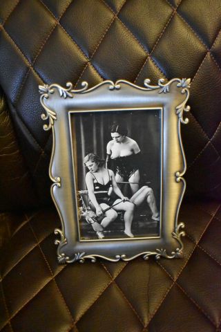 Vintage Erotica Threesome Dominatrix Topless Lesbian Picture 4x6 Metal Frame Art
