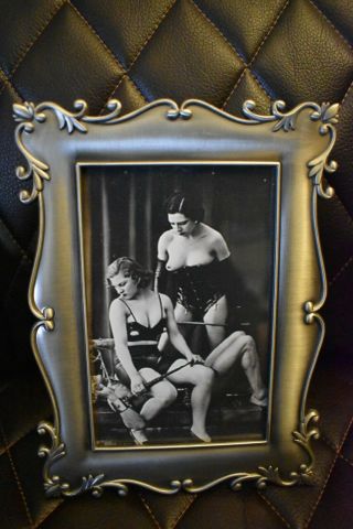 Vintage Erotica Threesome Dominatrix Topless Lesbian Picture 4x6 Metal Frame Art 3
