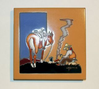 Masterworks Art Western Cowboy Horse Campfire - William T.  Zivic - Ceramic Tile