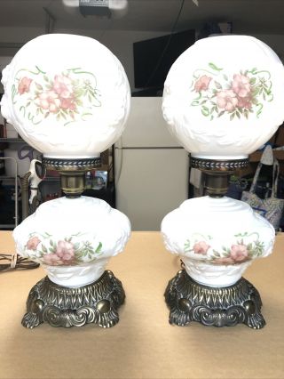 Vintage (2) Phoenix Glass Gone With The Wind Hurricane Parlor Lamps