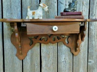Antique Wooden Wall Shelf With Center Drawer Aafa