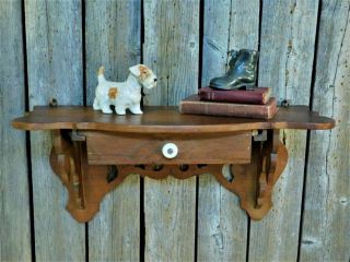 Antique Wooden Wall Shelf with Center Drawer AAFA 2