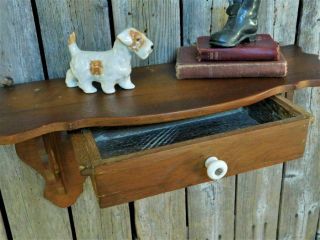 Antique Wooden Wall Shelf with Center Drawer AAFA 3