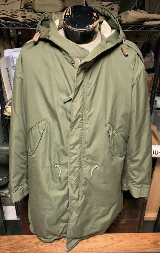 Vintage Us Army M - 1951 Fishtail Parka With Liner - Size X - Small - - Near -