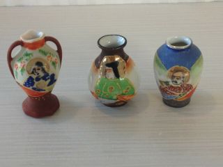 Vintage Miniature Japanese Hand Painted Satsuma Vases