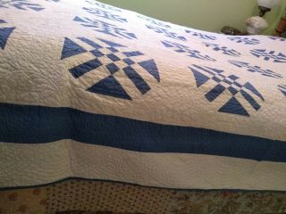 Vintage,  Hand Stitched,  Blue/White Quilt - Full Size - 3