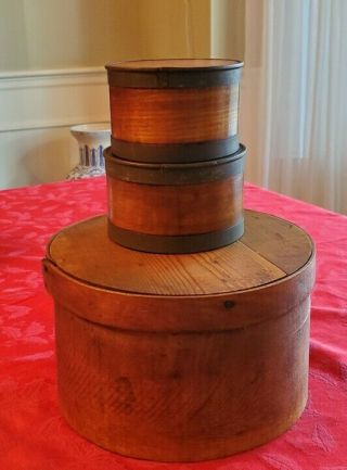 3 Vintage Round Wooden Cheese Boxes.  Great For Modern Farm House Décor.