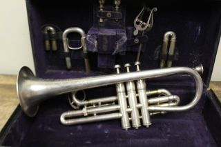 Vintage Lyon Healy Trumpet Cornet With Case W/ Extra Slides & Mouthpieces