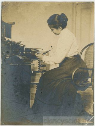 1910 Young Woman At Typewriter Desk Bristol Maine