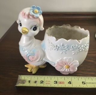 Rare Baby Chick Pulling Cracked Egg Ceramic Planter Vintage Retro Cool