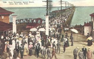Vintage Postcard - 7180,  Train Unloading,  Saltair Beach,  Great Salt Lake,  Ut