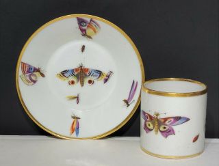 Early 19th C Antique Old Paris Empire Porcelain Cup & Saucer W Butterflies