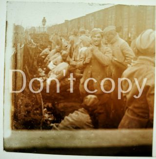 Wwi Glass Stereoview Photo Slide Soldiers Use Latrine By Railroad Train France