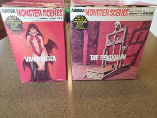 2 Vintage 1971 Aurora Monster Scenes Plastic Model Kits Vampirella The Pendulum
