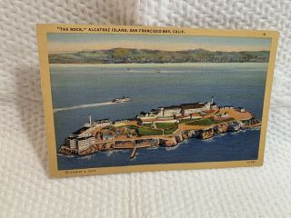 Old Linen Postcard " Alcatraz Island Federal Prison,  California "