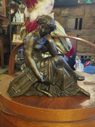 Lg Antique 19thc Victorian Bronzed Spelter Lady Statue Clock Topper Sculpture