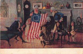 Patriotic Old Pc - Betsy Ross - Birth Of The American Flag - J.  A.  Hagstrom Artist