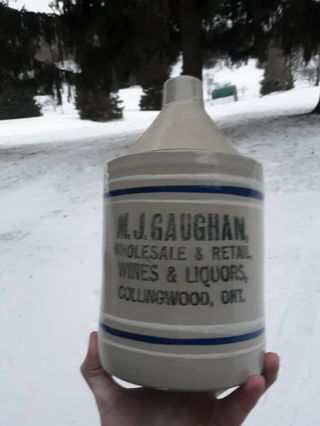 Antique Collingwood Ontario Advertising Whiskey Jug.  1/2 Gallon.  Canada
