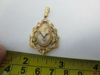 Vintage 14KT Solid Yellow Gold Cameo Brooch Pendant SIGNED: 14K ESEMCO 2