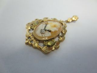 Vintage 14KT Solid Yellow Gold Cameo Brooch Pendant SIGNED: 14K ESEMCO 3