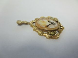 Vintage 14KT Solid Yellow Gold Cameo Brooch Pendant SIGNED: 14K ESEMCO 4
