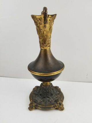 Antique Cast Metal Candle Holder or Mantle Vase Gothic Victorian Ornate Base 2