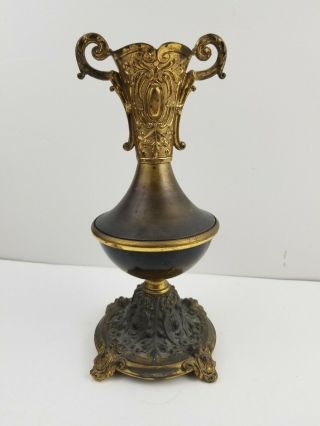 Antique Cast Metal Candle Holder or Mantle Vase Gothic Victorian Ornate Base 3