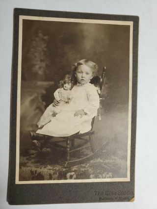 Cabinet Card Photo Adorable Young Girl Holding Her Large Doll No Res