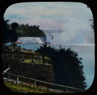 Hand Coloured Magic Lantern Slide Niagara Falls From Point View C1890 Photo