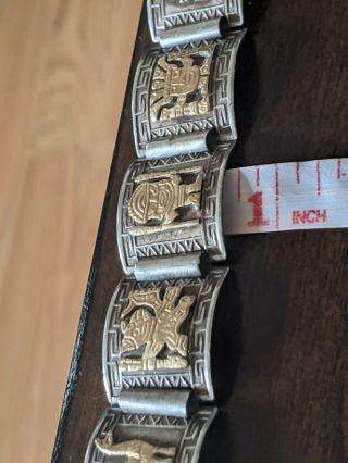 Vintage Peru JFG 925 Silver & 18k Yellow Gold PERUVIAN Panel Bracelet 7 