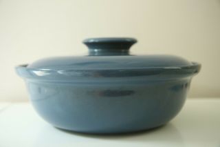Edith Heath Ceramics French Blue Covered Casserole Vintage Lid 214 White Nutmeg