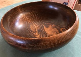 Mid Century Large Wooden Bowl Unique Modern Wood 10 " Solid