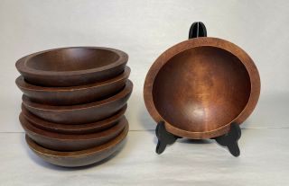 Vintage Baribocraft Carved Birch Wood Bowls - Rustic,  Country Kitchen Set Of 7