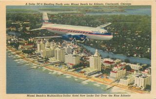 Delta Airlines Dc - 6 Over Miami Beach Vintage Linen Postcard