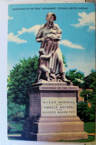 Kansas Ks Council Grove Madonna Of The Trail Monument Postcard Old Vintage Card