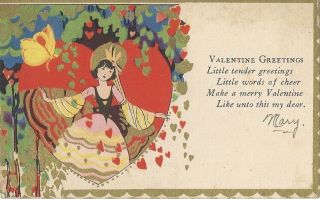 Vintage 1907 - 15 Valentine Day Pc - Canada - Girl - Heart - Greetings