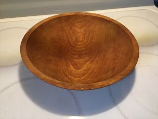 Old Antique Primitive Wooden Dough Or Mixing Bowl,  Out Of Round 11.  5”.  X 10.  5”