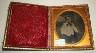 Antique 1/6th Plate Tintype Photo In Case Boy W.  S.  Goodrich Vintage Photograph
