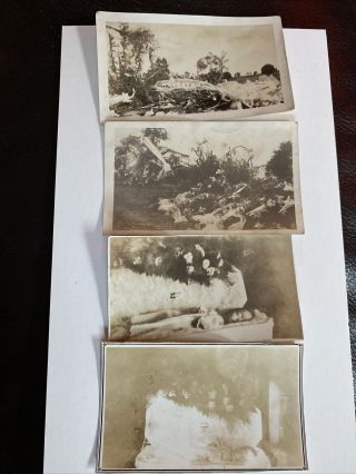 4 Vintage 1910’s 20’s Post Mortem Funeral Photographs Graveside Flowers Casket